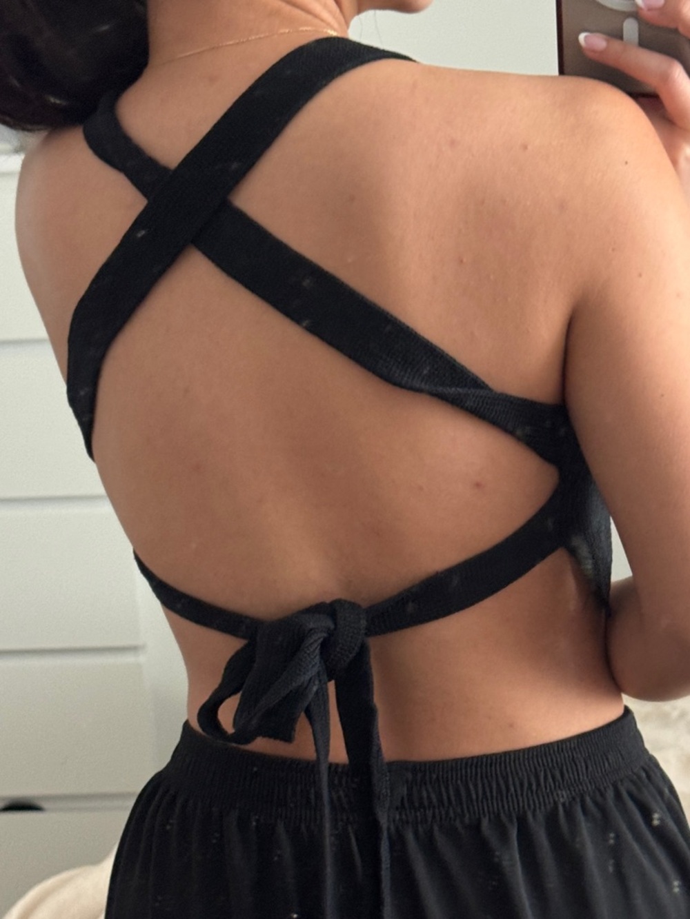 Aritzia Wilfred Black Cross-Back Tie Top